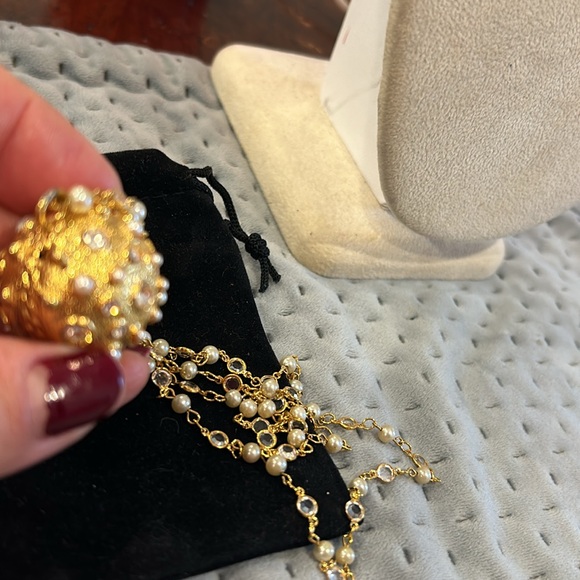 Vintage Leslie Block Pearl & Crystal Ball & Pearl Tassel w 36” Chain Nexklace - Picture 7 of 12